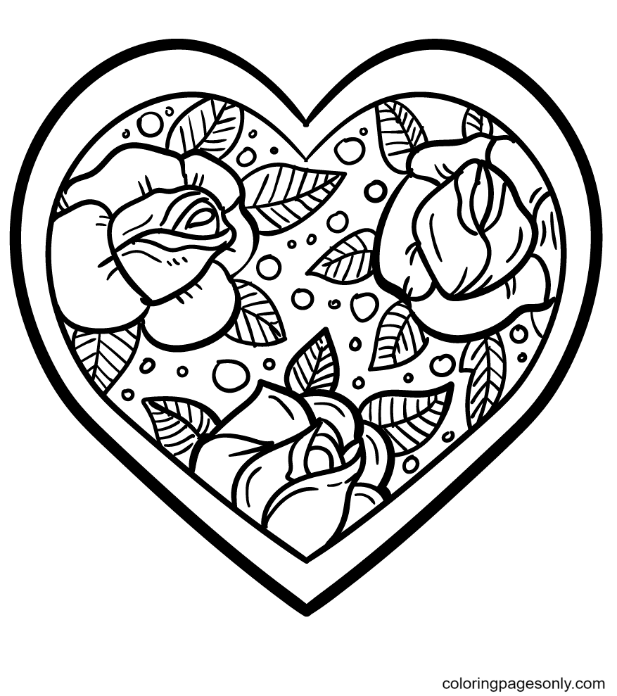 Three Roses in one Heart Coloring Pages