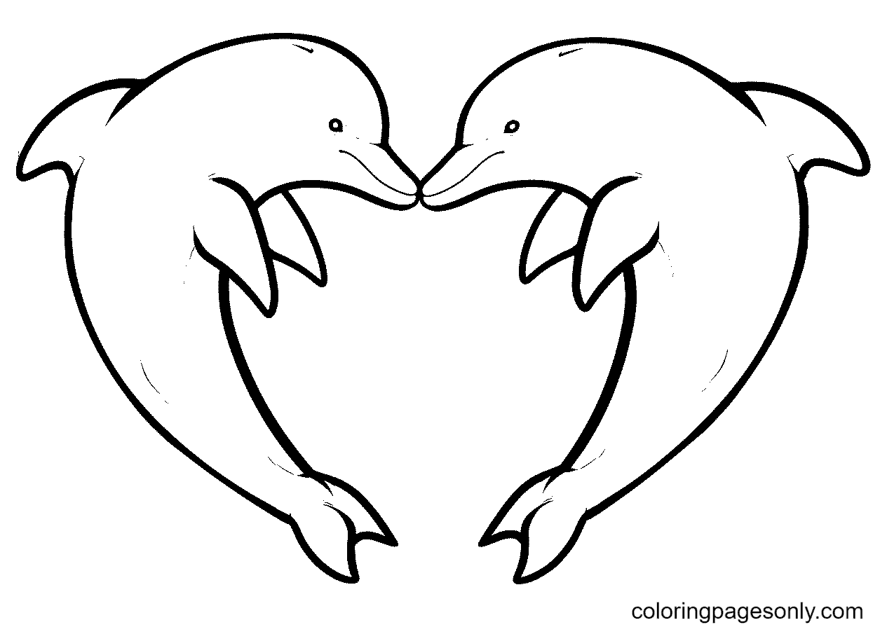Coração de dois golfinhos para colorir