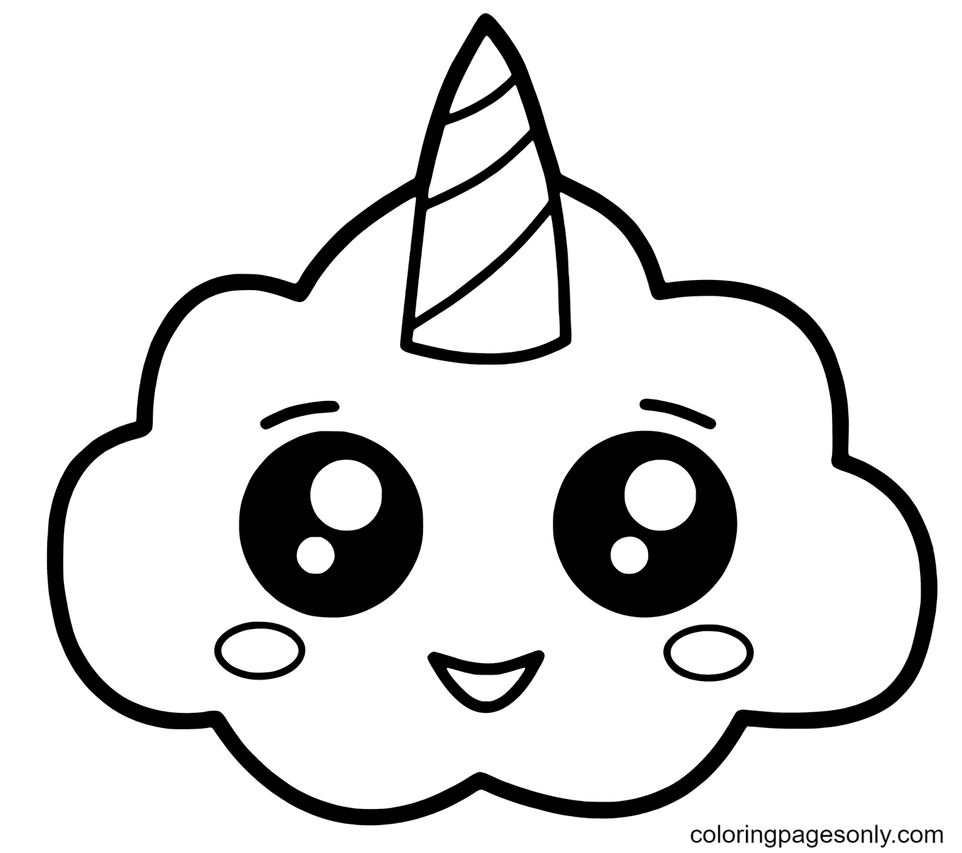 Unicorn Cloud Kawaii Coloring Page
