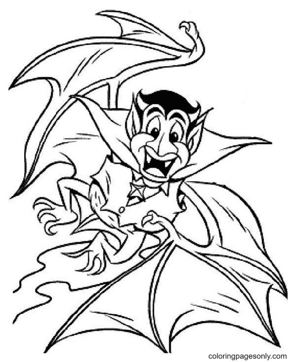 Desenho para colorir de vampiro transformado em morcego