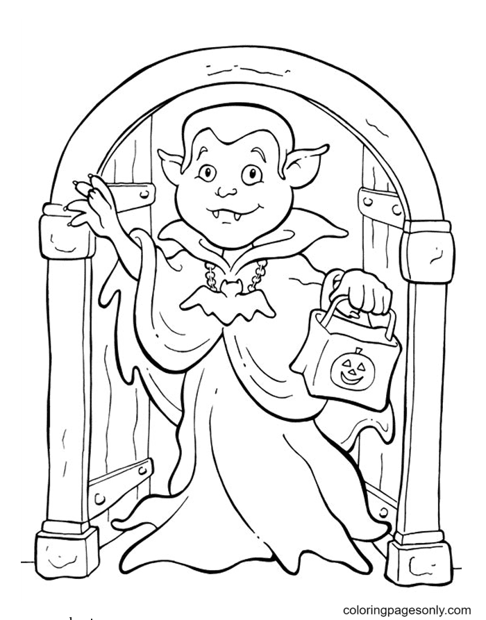 Vampire With A Trick-Or-Treat Bag Coloring Pages