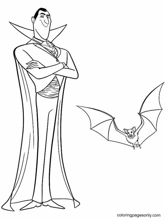 Desenho para colorir de vampiro e morcego