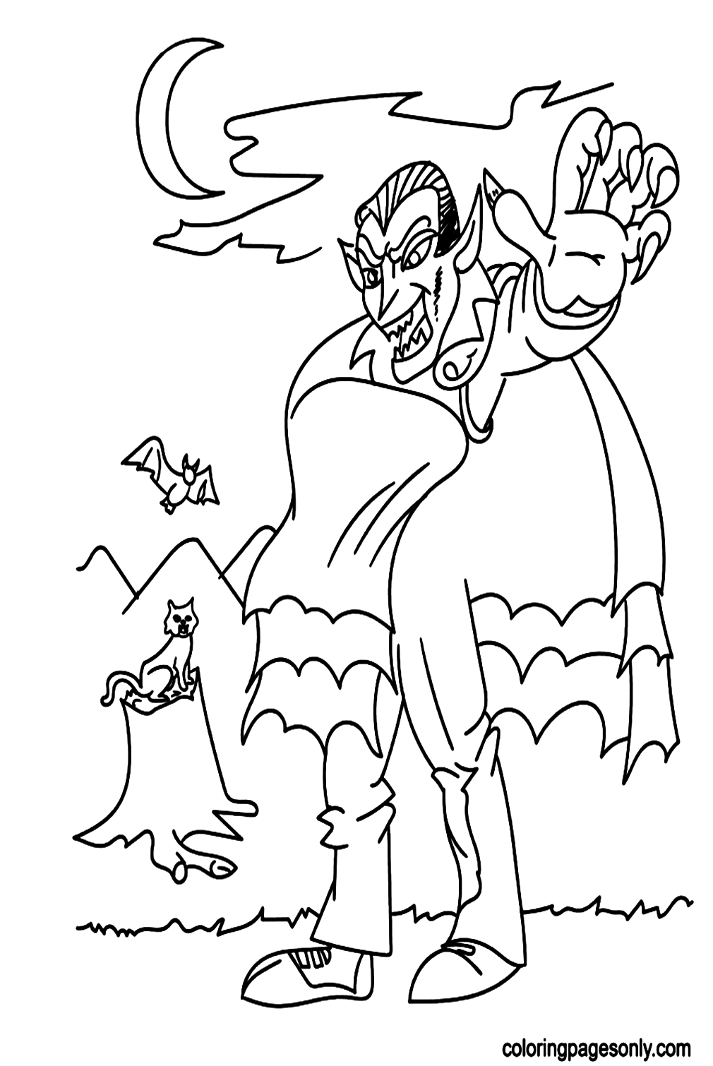 Vampire With Bat and Cat Coloring Pages