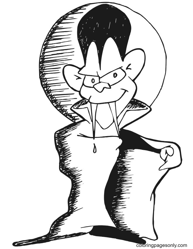 Vampiro con dos dientes largos y puntiagudos Página para colorear
