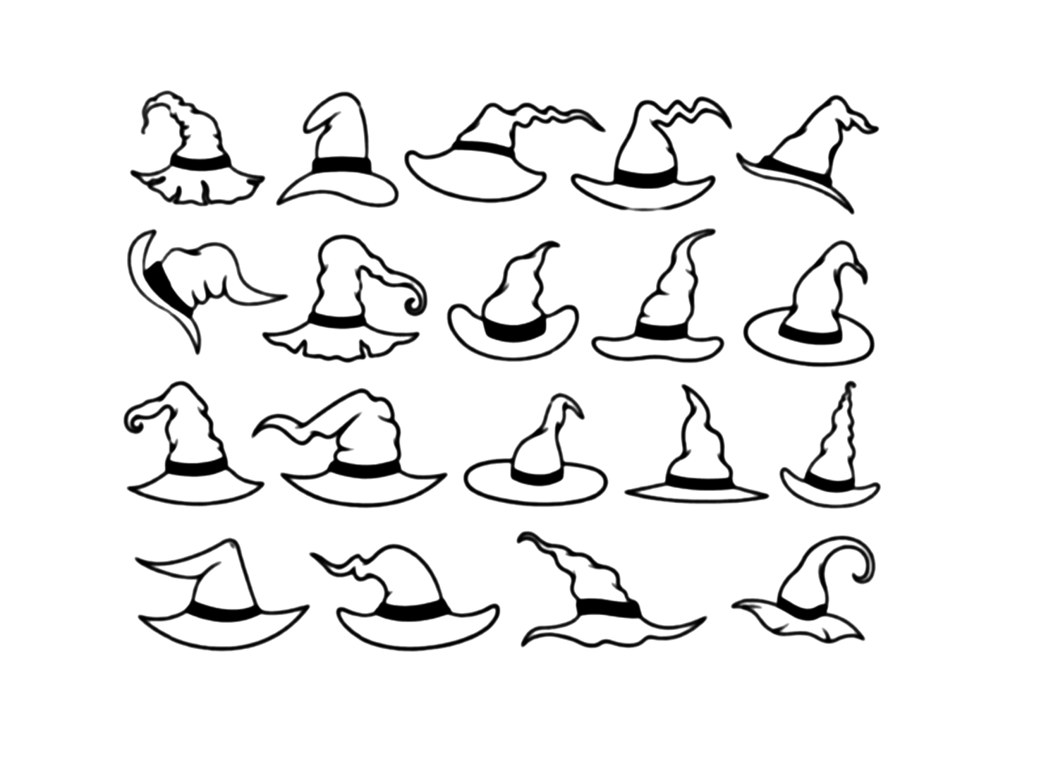 Various Styles of Witch Hats Coloring Pages