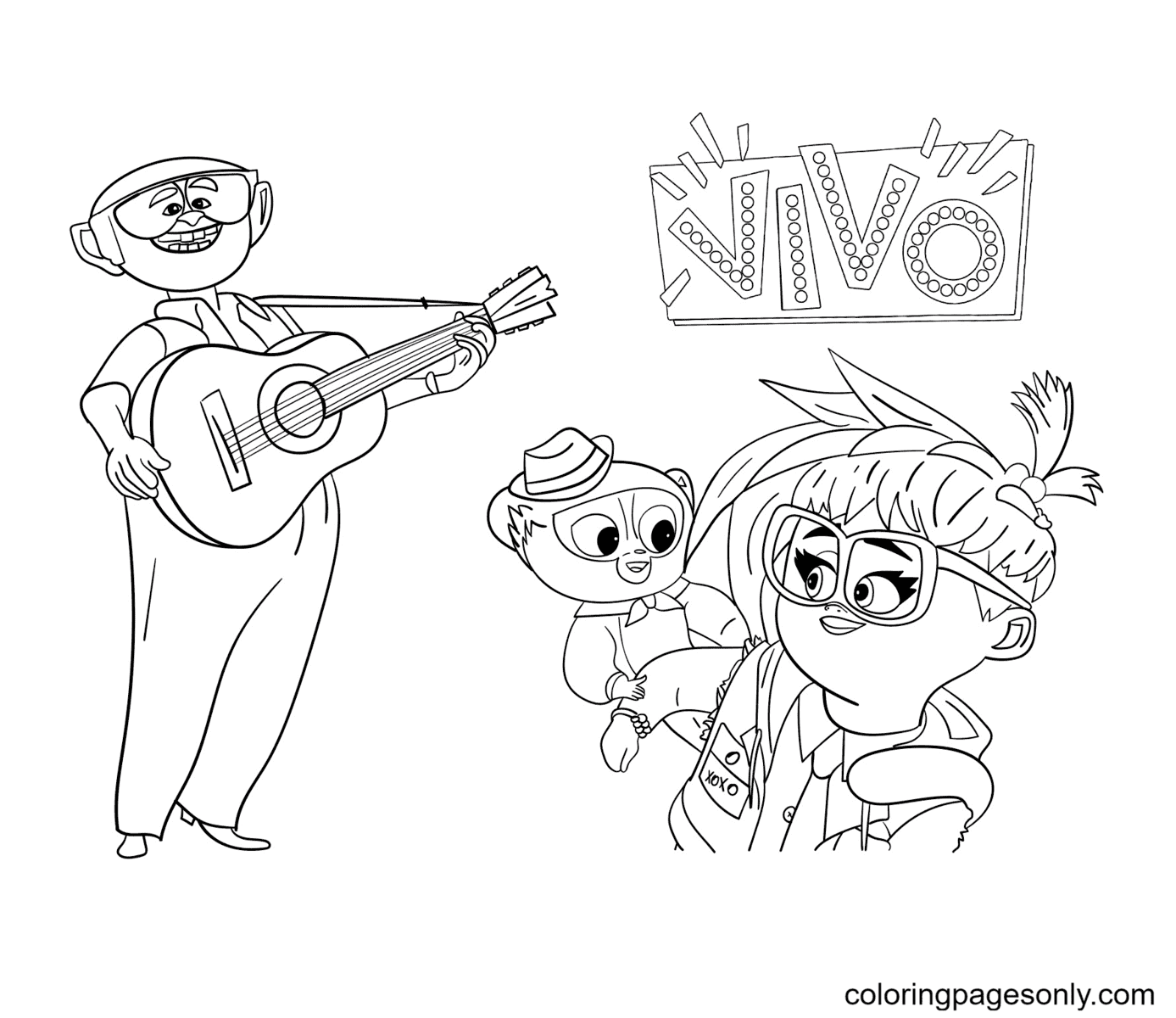 Vivo, Gabriela and Andres Coloring Pages