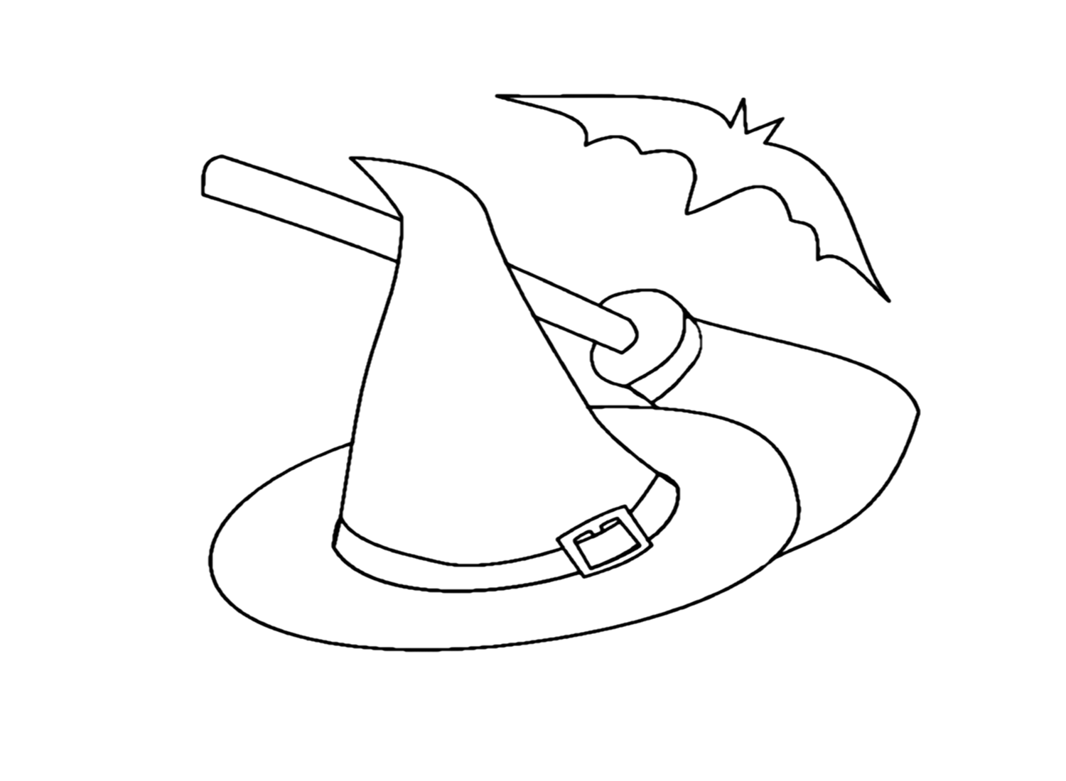 Witch Hat With Broom And Bat Coloring Pages
