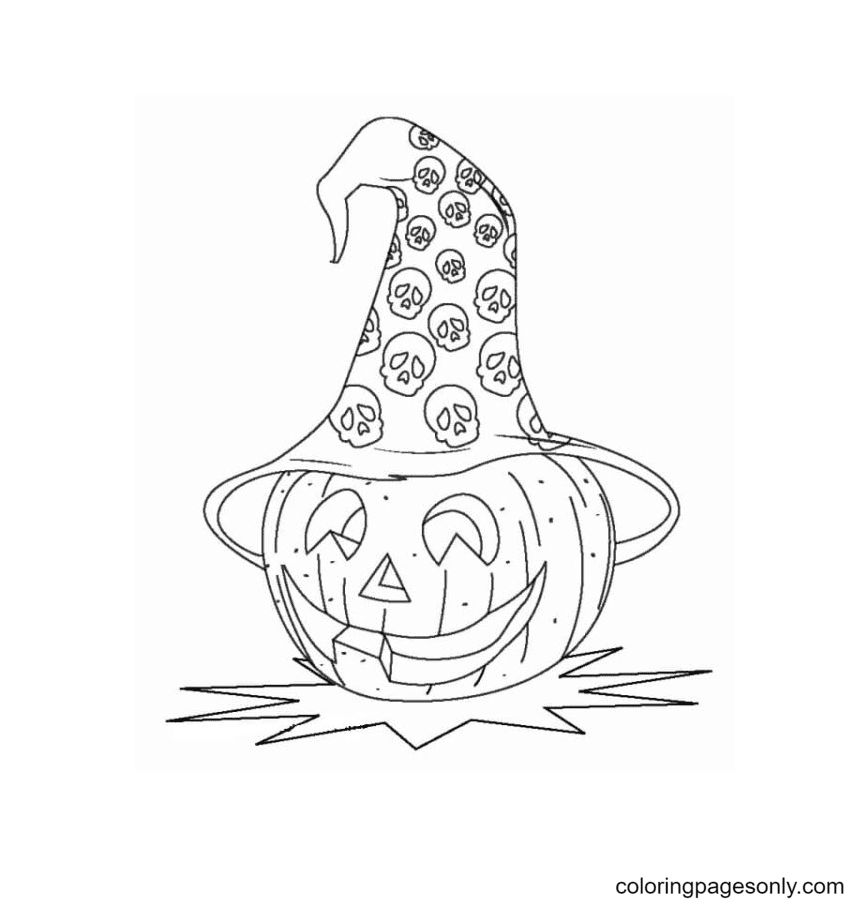 Witch Hat With Skull Motifs On The Tip Coloring Page