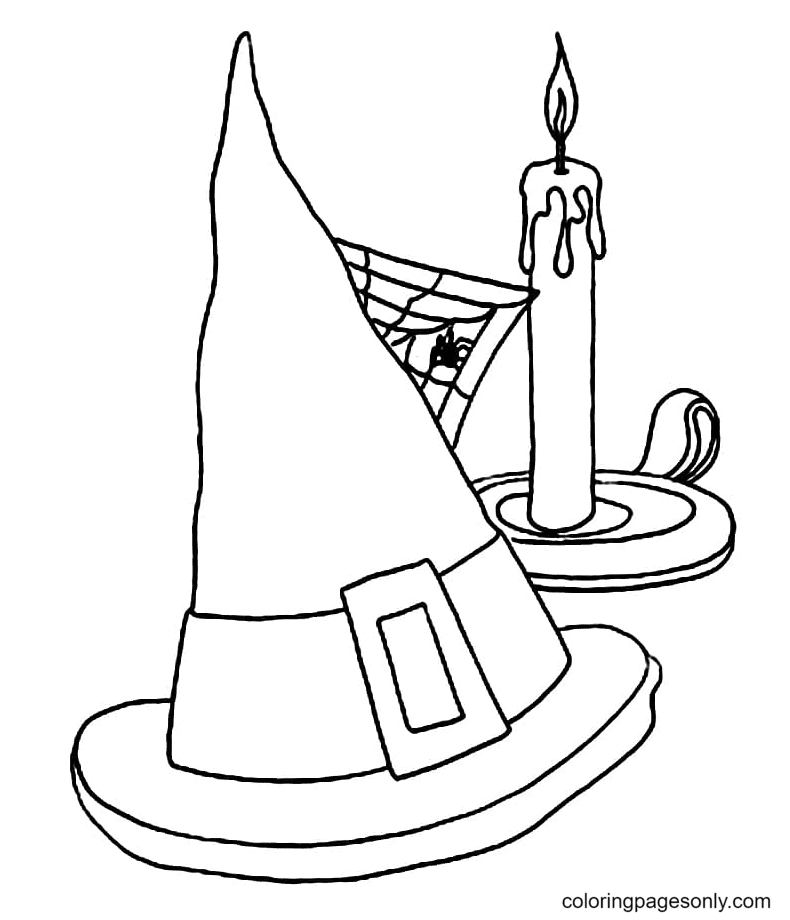 Witch Hat with Candle Coloring Pages