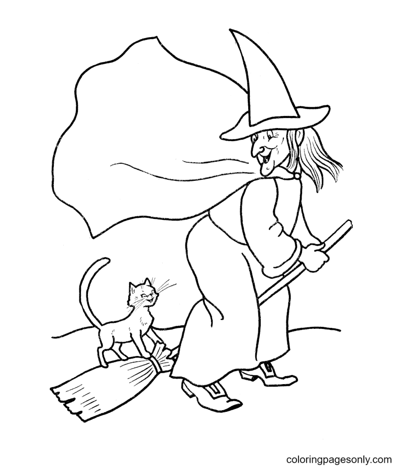 Witch With a Black Robe Coloring Page