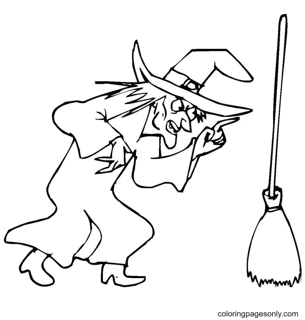 Witch and her broom Coloring Page