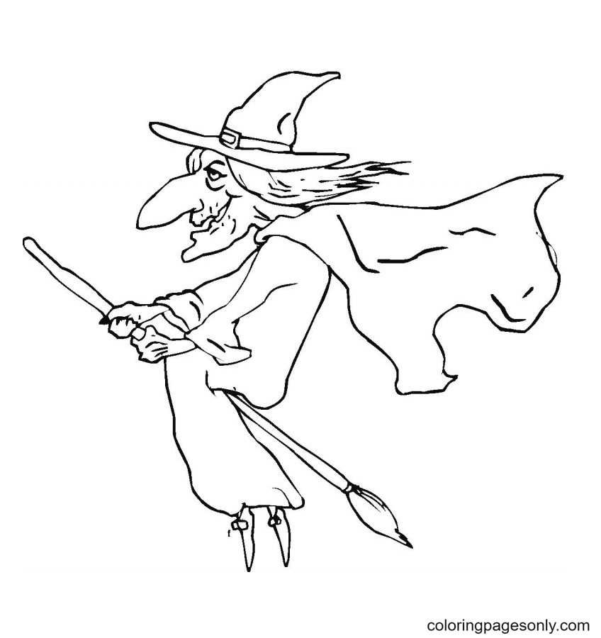 Hexe auf einem fliegenden Besen von Halloween Witch