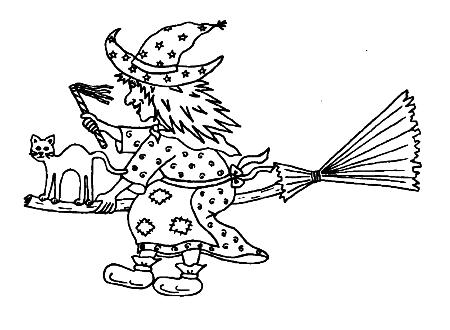 Witch with Cat Coloring Pages
