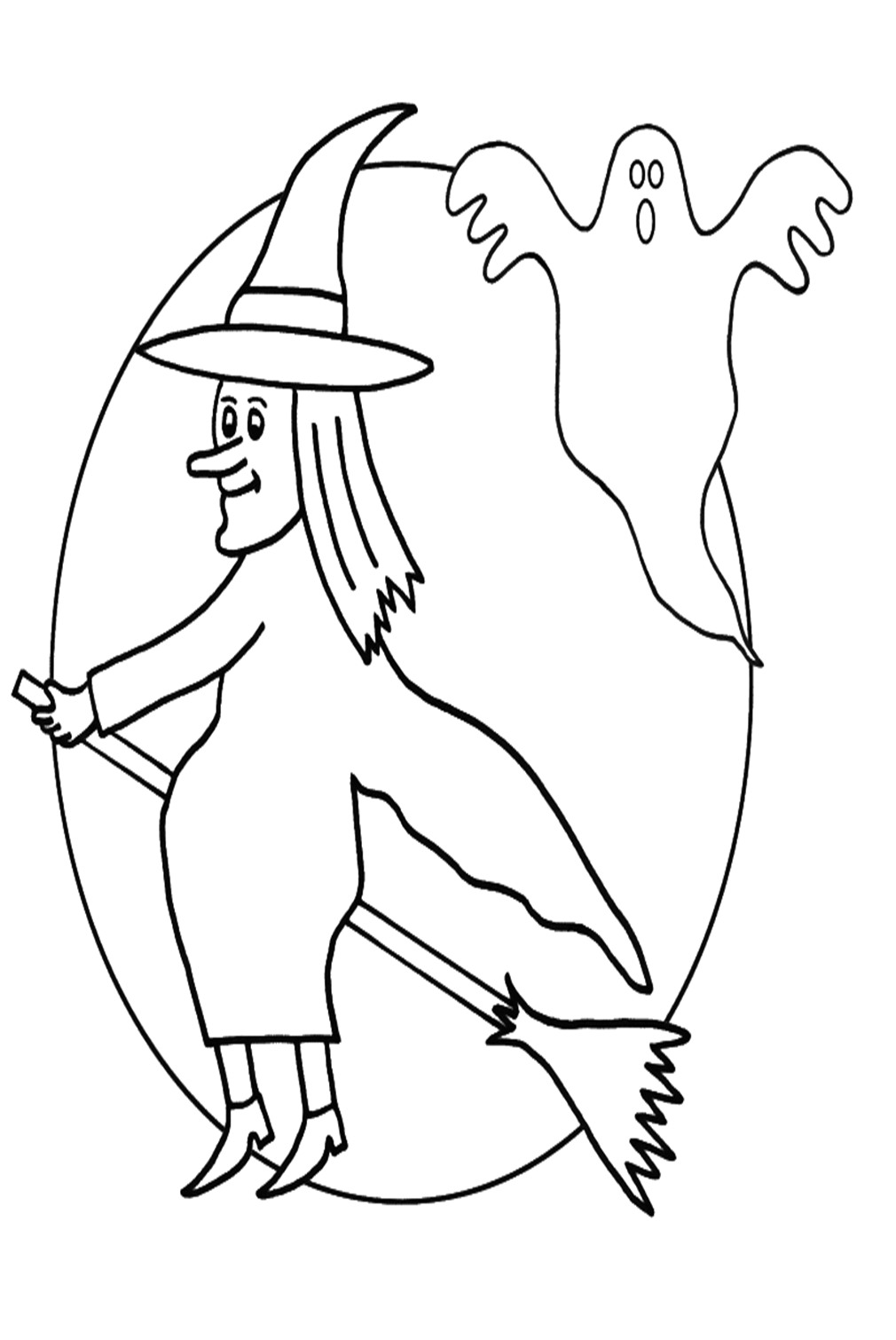 Witch with Ghost Coloring Pages