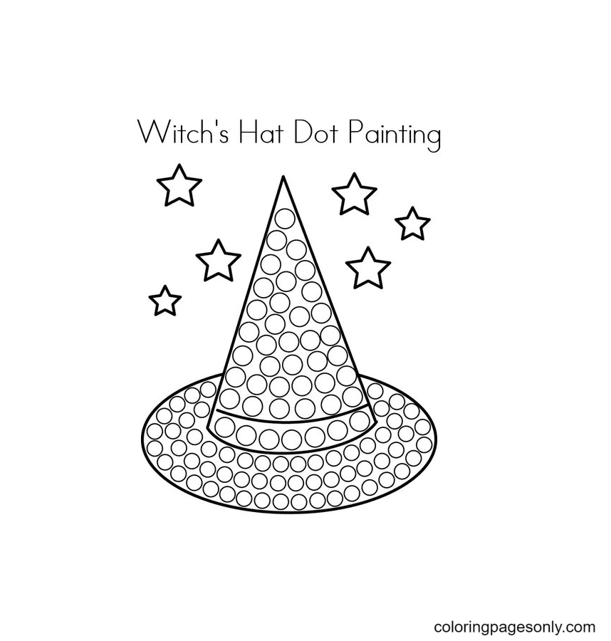 Witch S Hat Dot Painting Coloring Pages For Kids And - Dot Painting Colouring Pages