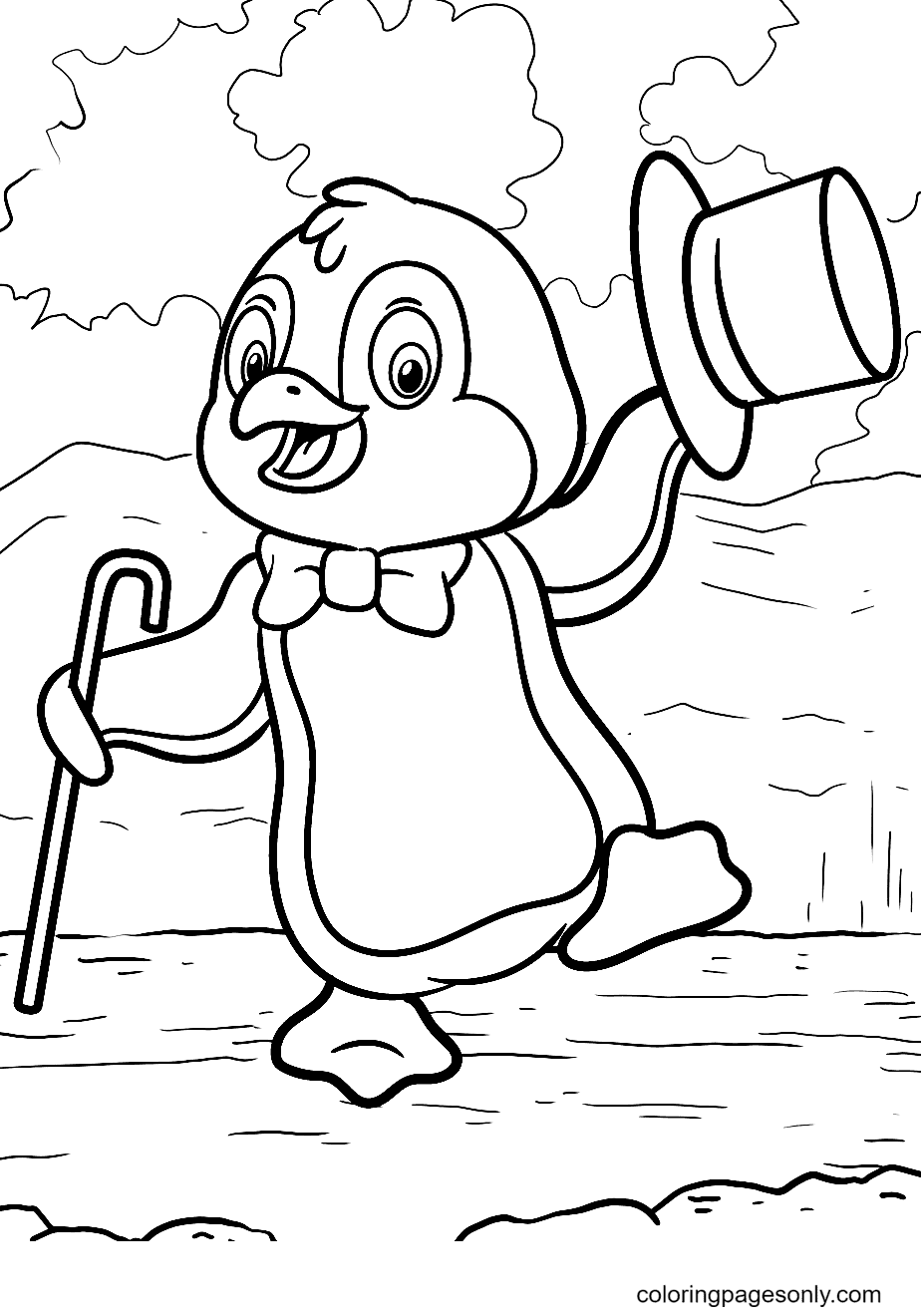 A Cute Dancing Penguin Coloring Page