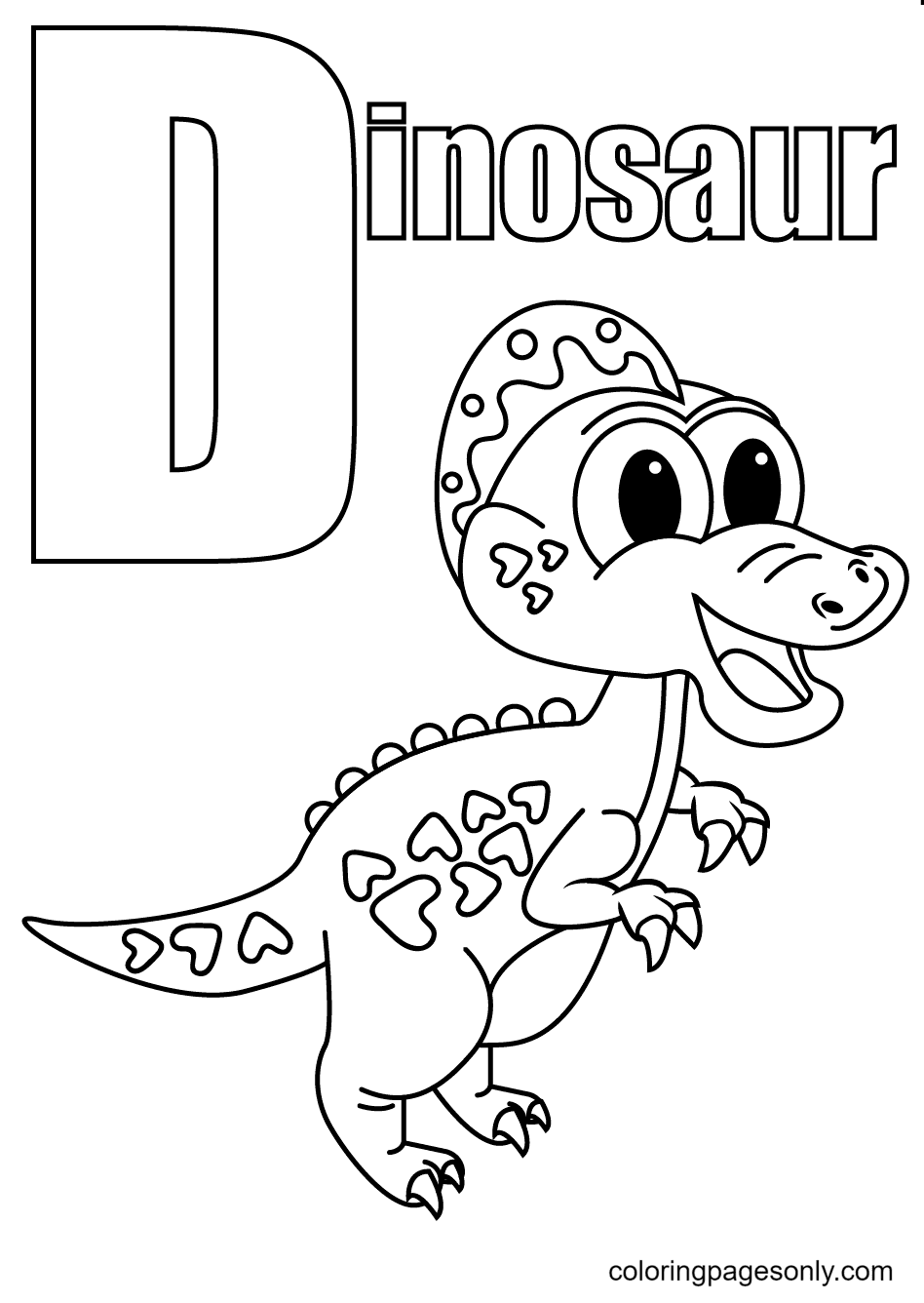 A Cute and Happy Dinosaur for the Letter D Coloring Page