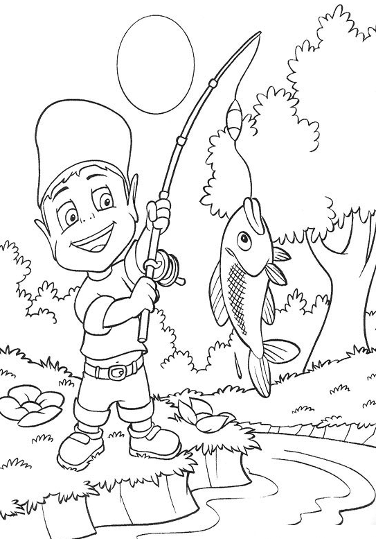Pagina da colorare di Adiboo sta pescando