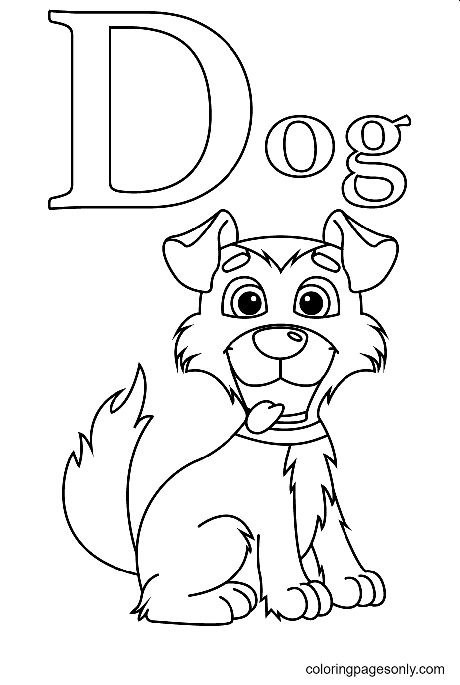 Coloriage adorable chien avec lettre D