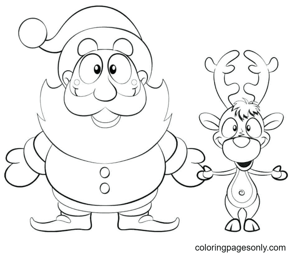 Adorable Santa Claus and Reindeer Coloring Pages