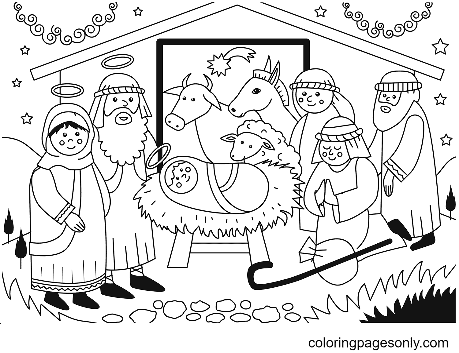 Adoration by the Shepherds Coloring Page