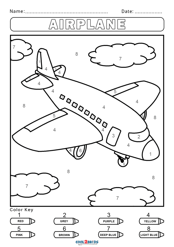Dibujo de Colorear por Números un Avión para Colorear