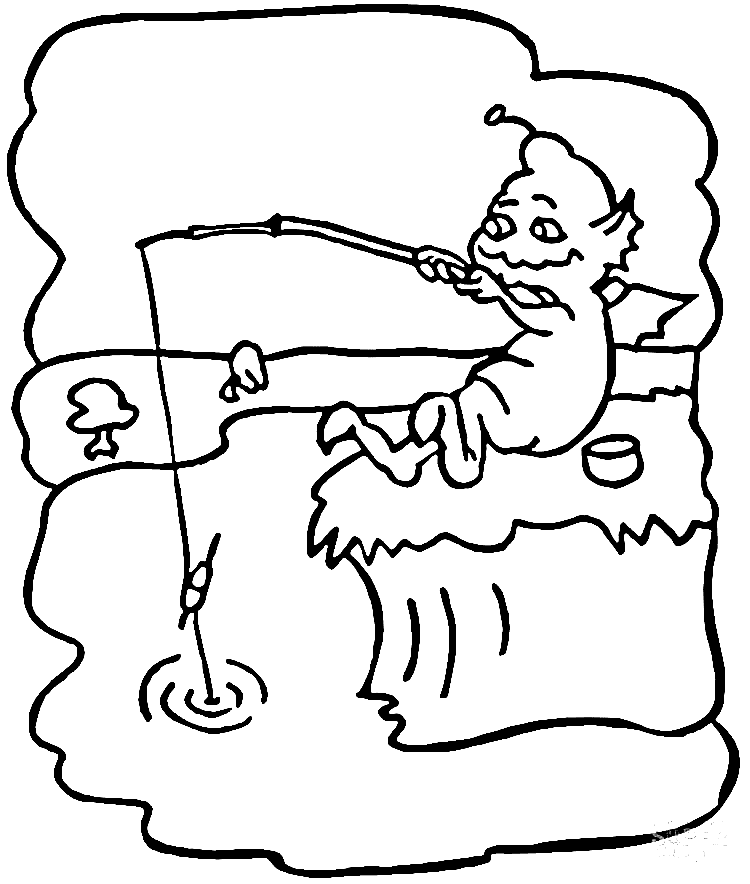 Alien Fishing Coloring Page