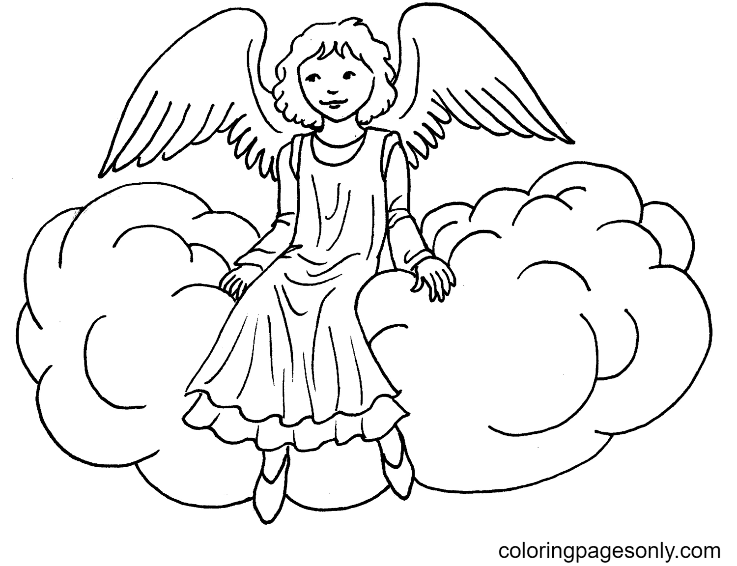 Angel Sitting on Cloud Coloring Page