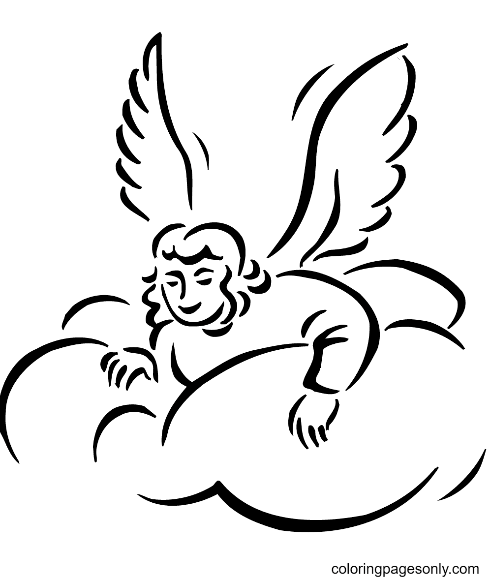 Angel in Clouds Coloring Page