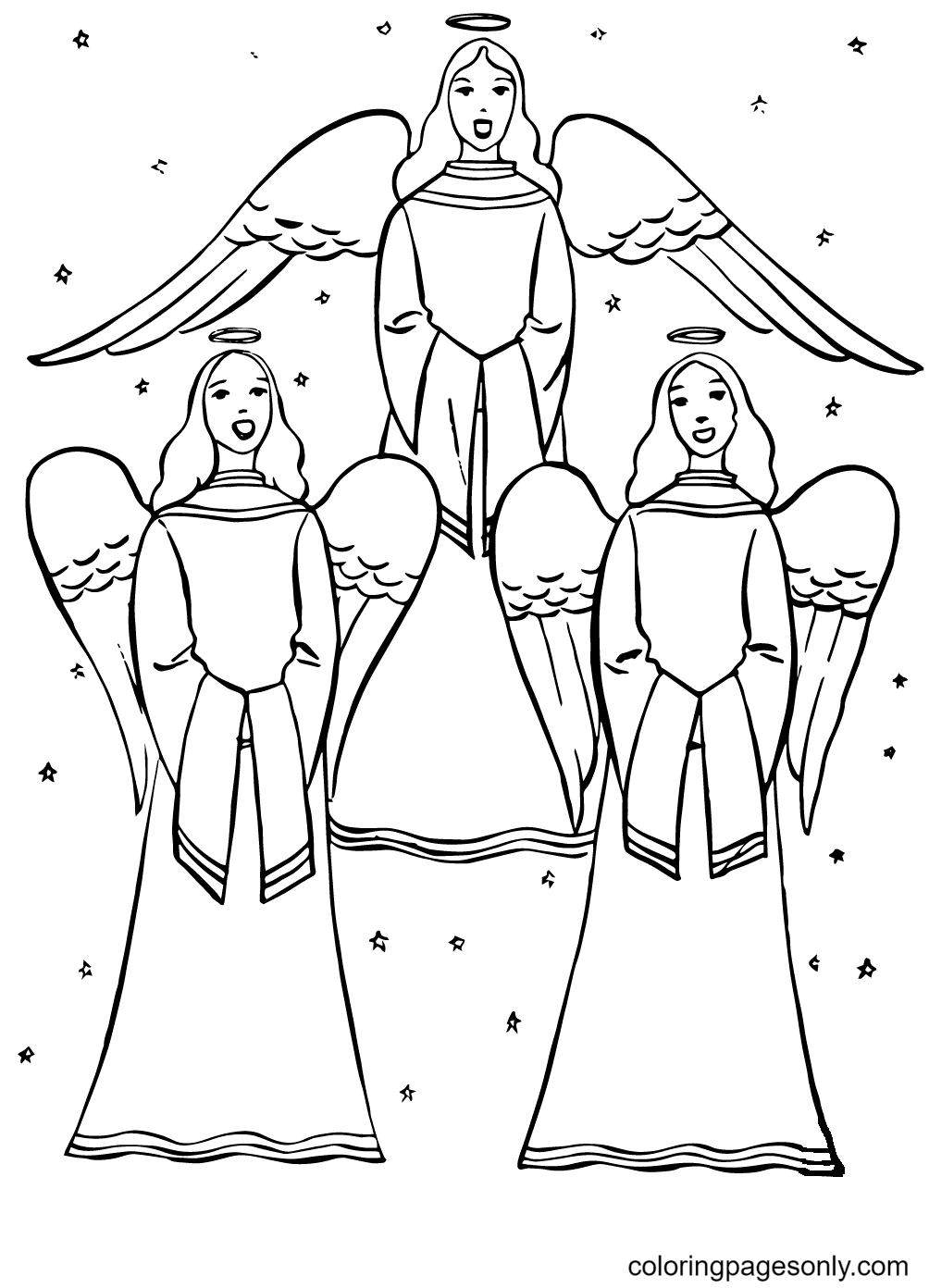 Angels Singing Christmas Carols Coloring Pages