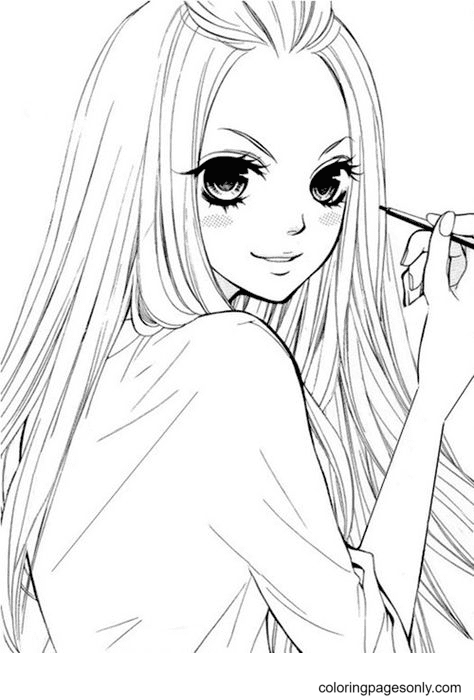 Anime Girl Doing Makeup Coloring Page