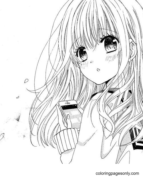 Anime Girl Holding Phone von Long Hair Anime Girl