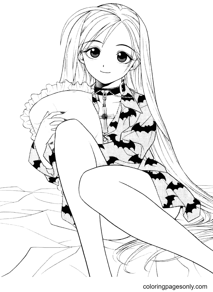 Anime Vampire Girl Coloring Page