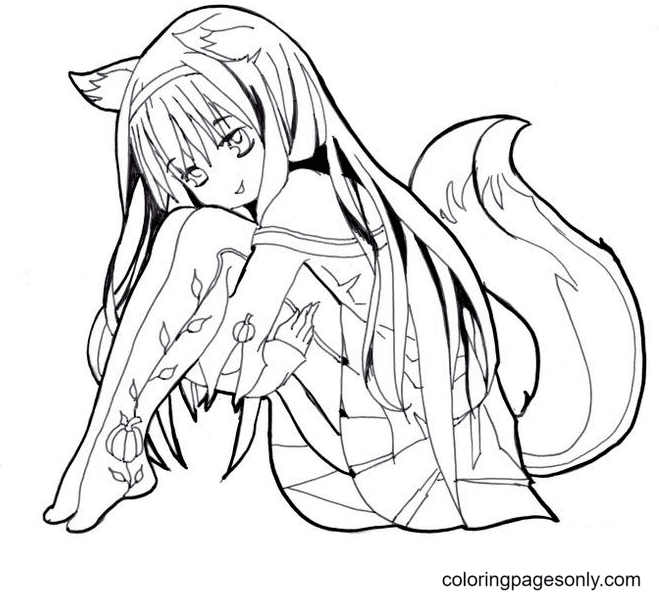 Anime Cat Girl Coloring Page - ColoringBay