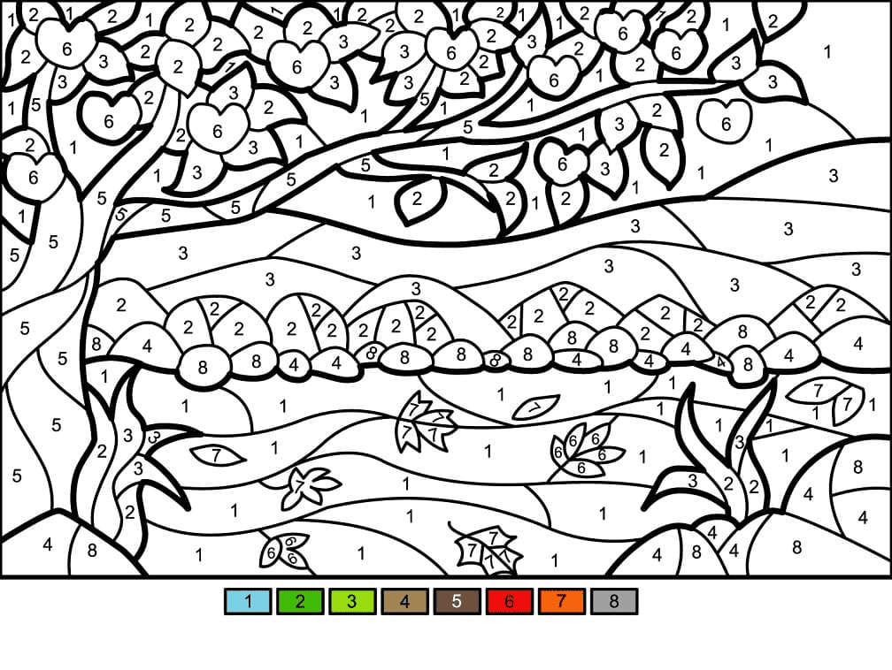 Apple Tree Color By Number Coloring Pages