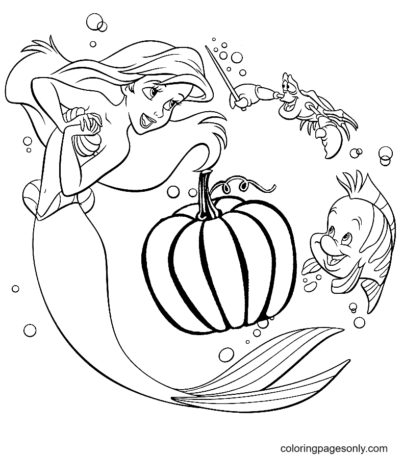 Ariel and Pumpkin Coloring Pages