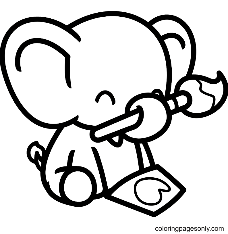 Artist Elephant Coloring Page