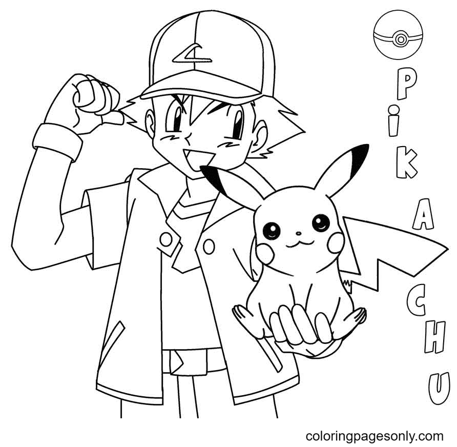 Ash en Pikachu Pokemon Kleurplaat