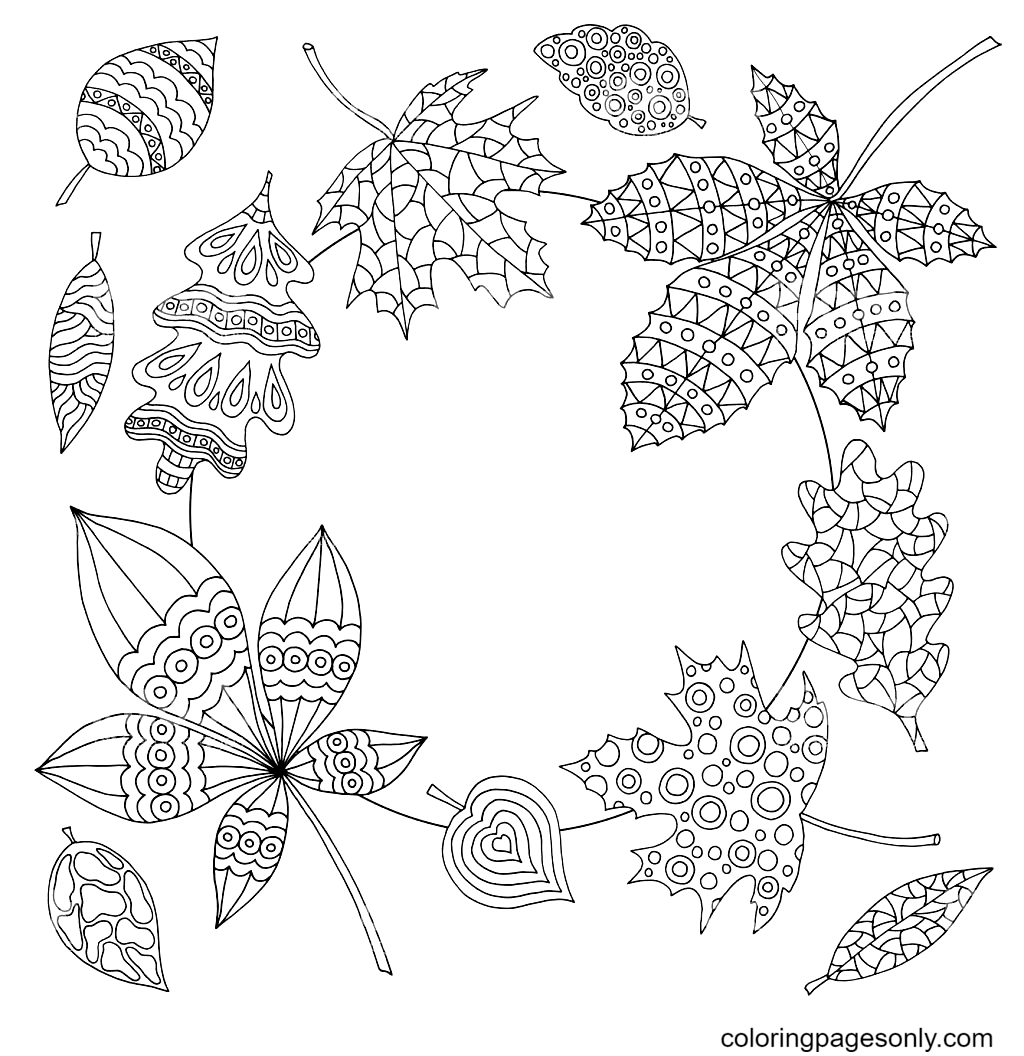 Marco de hojas de otoño Página para colorear
