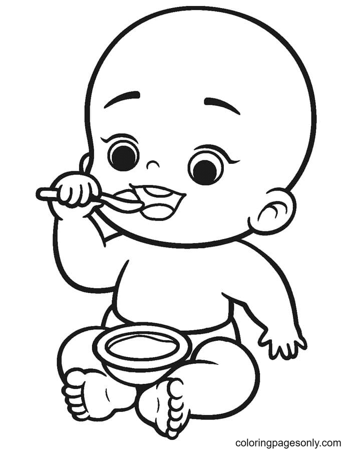 Baby Eating Coloring Page