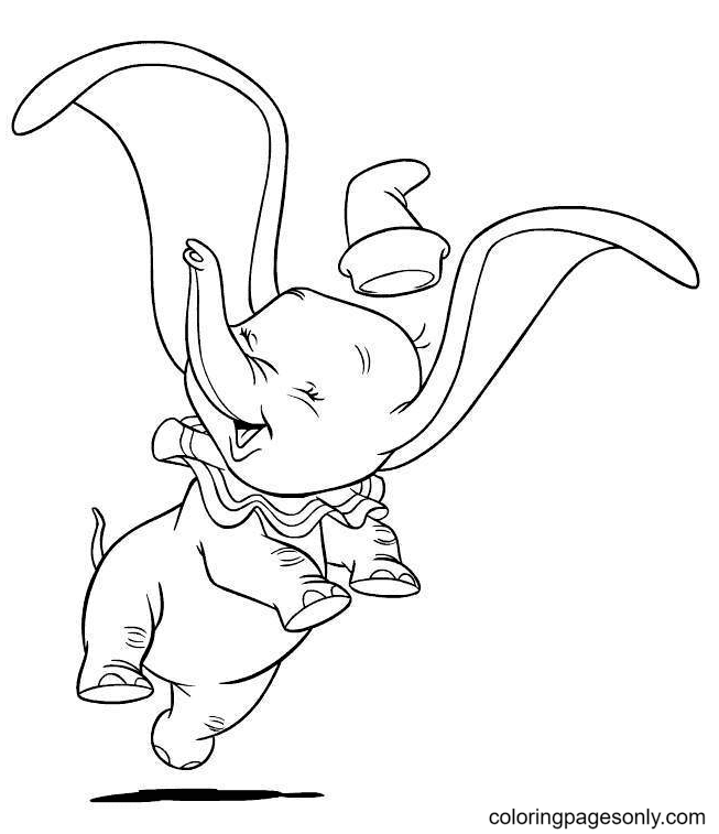 Baby Elephant Laughing Happily Coloring Page