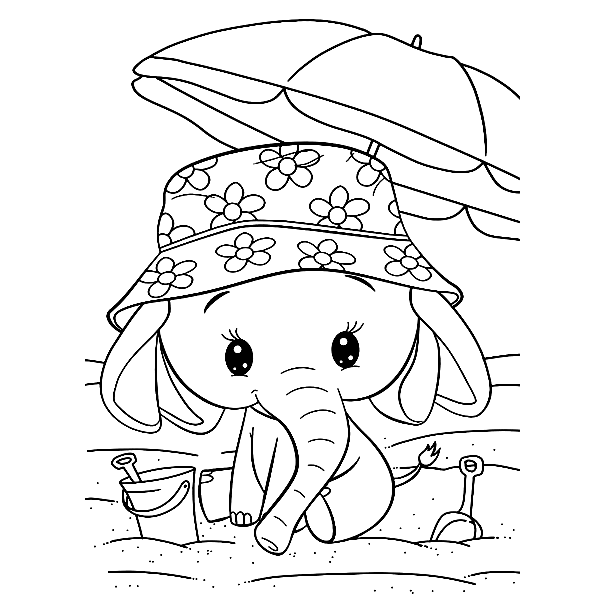 Baby Elephant Playing on The Sand Coloring Pages