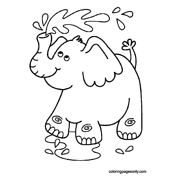 Baby Elephant Playing with Water Coloring Pages