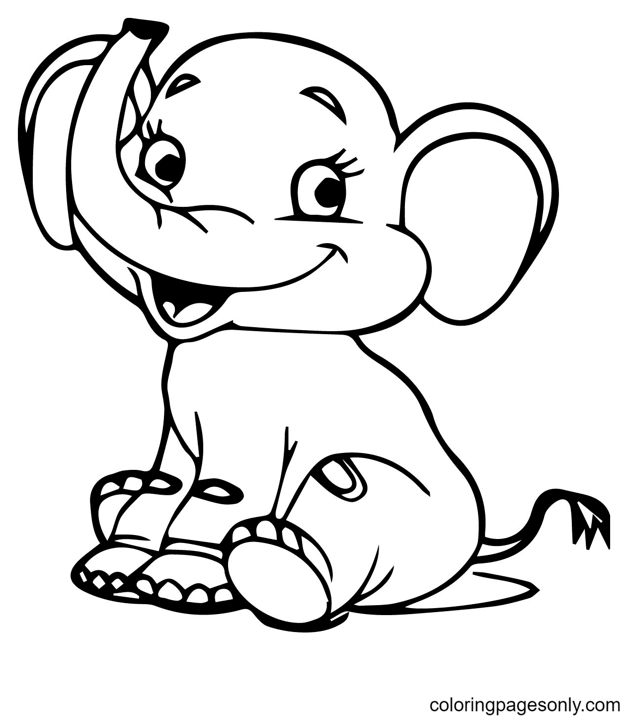 Baby Elephant Smiling Happily Coloring Page