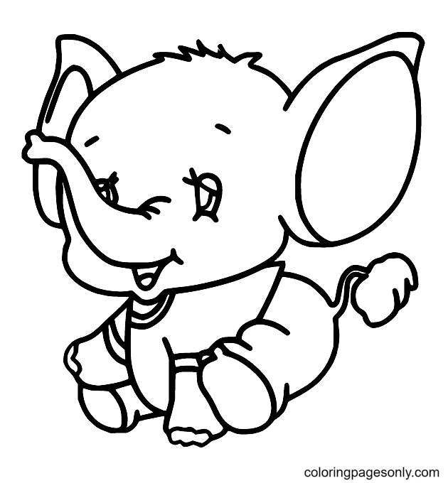 Baby Elephant So Cute Coloring Page