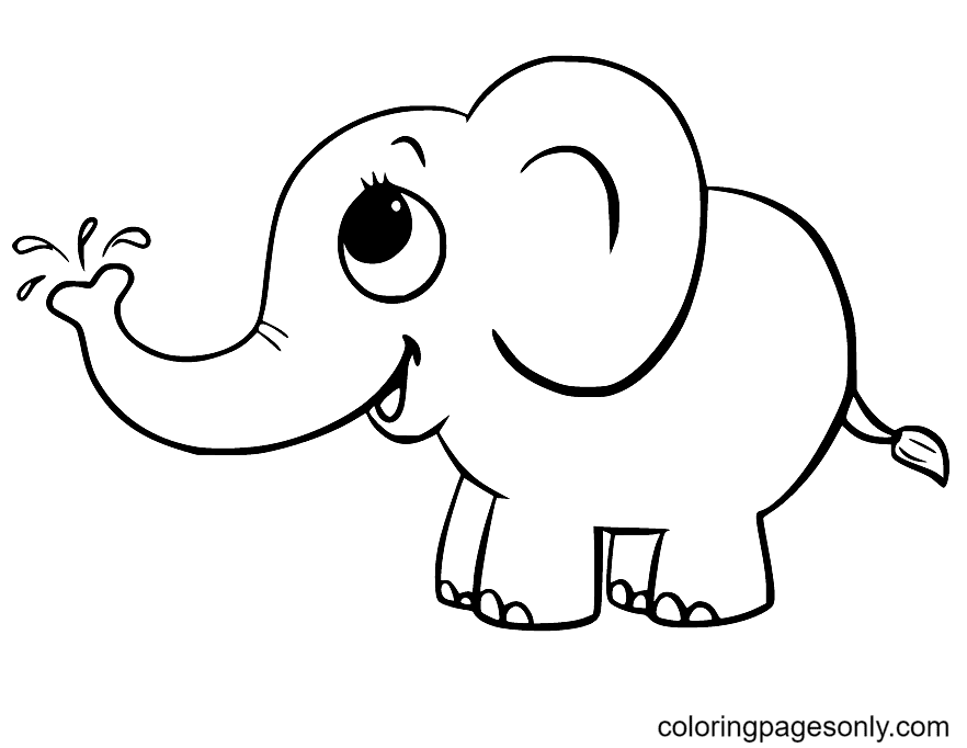 Слоненок, распыляющий воду со слона