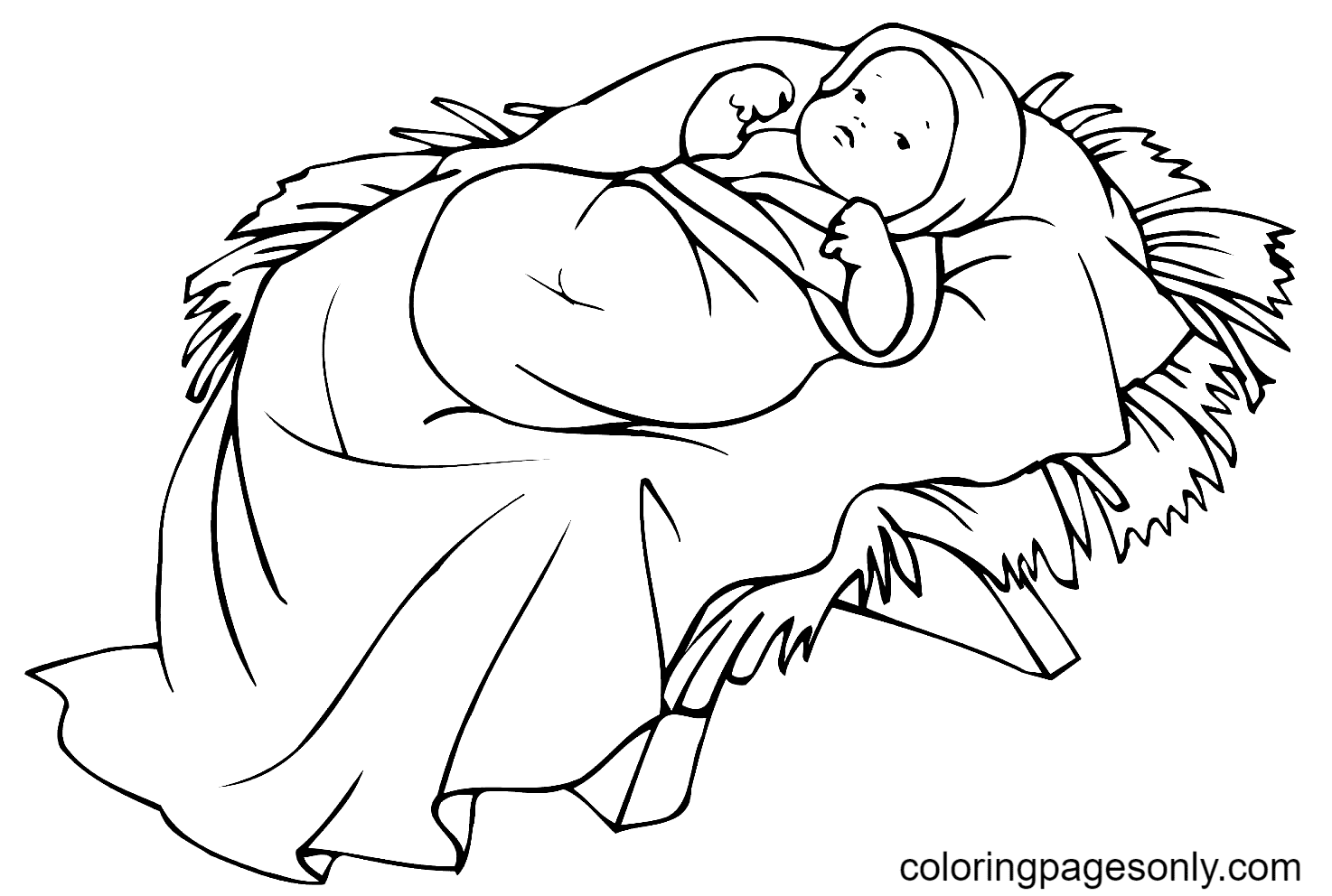 Baby Jesus in a Manger Printable Coloring Pages