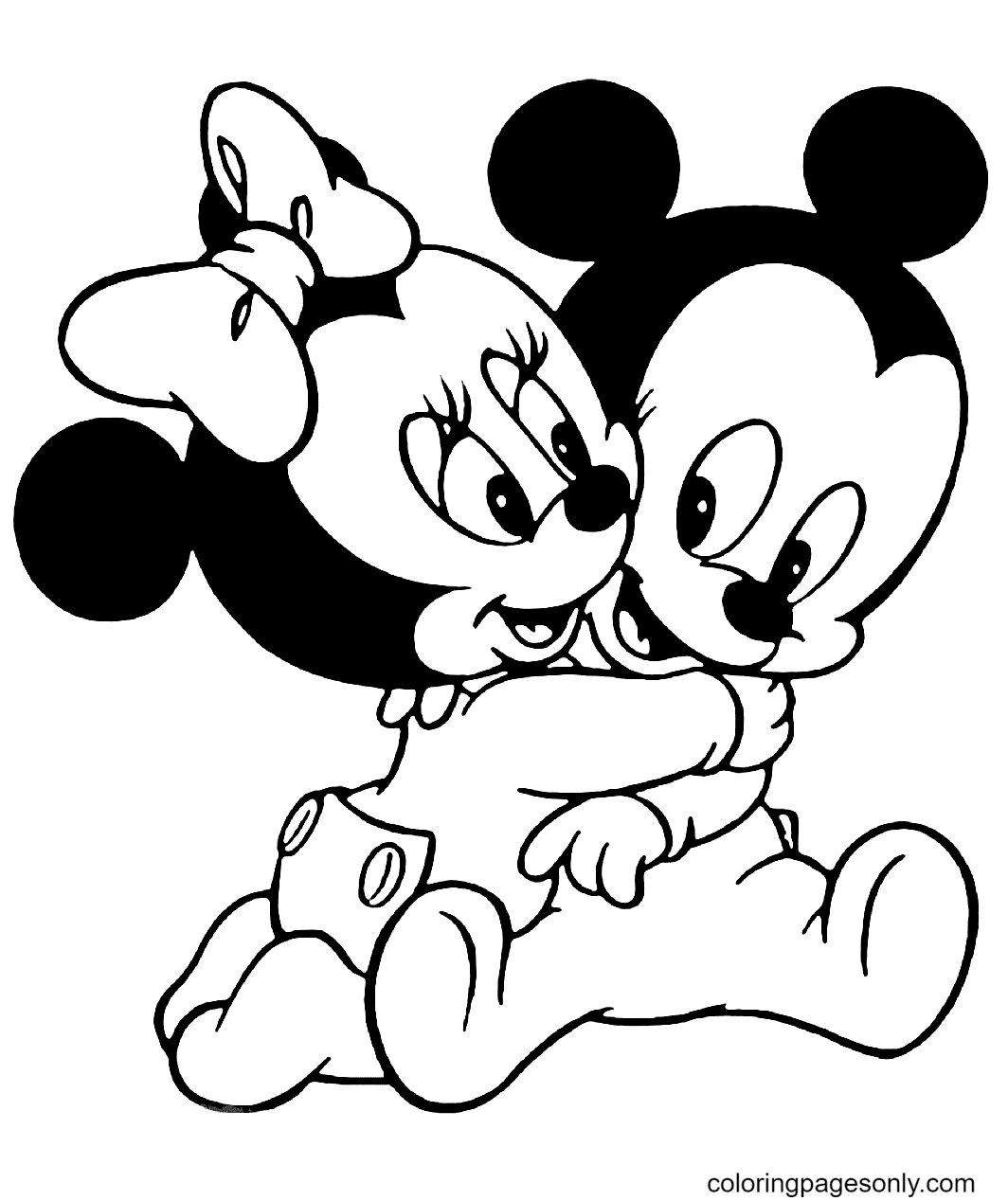 Baby Minnie Mouse and Mickey Mouse Coloring Page - Free Printable ...