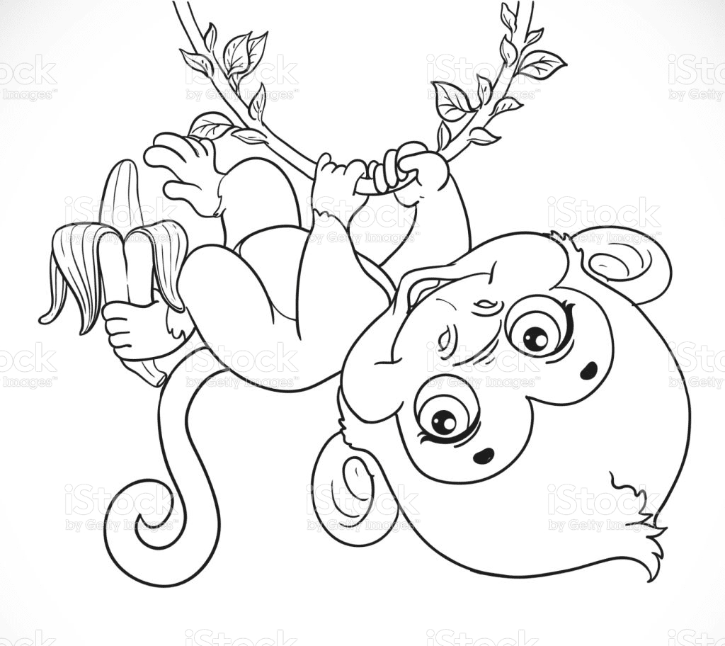 Baby Monkey with Banana Coloring Page