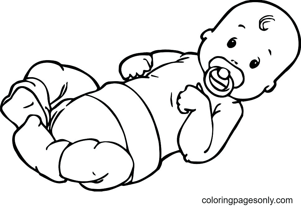 Baby with Pacifier Coloring Page